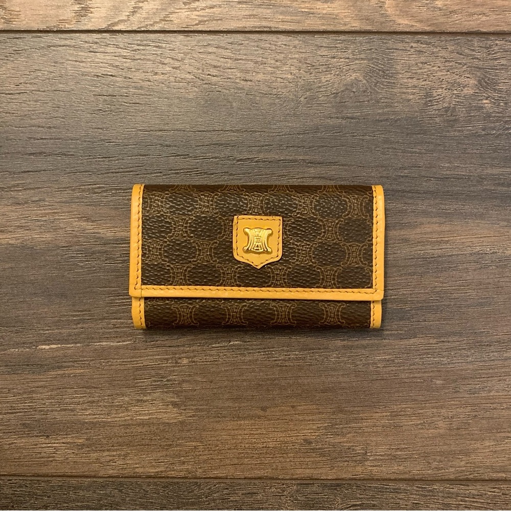 Vintage Celine Brown Macadam Canvas 6 Key Holder Case